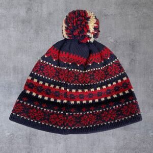 Vtg Wapiti Woolies Ski Beanie Hat 100% Virgin Wool Pom Fair Isle PNW Knit 70s